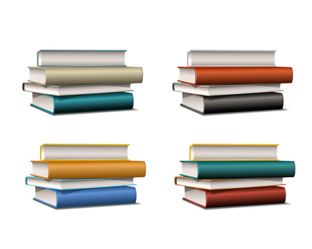 Set of Stacks of colorful books. Books various colors isolated on white