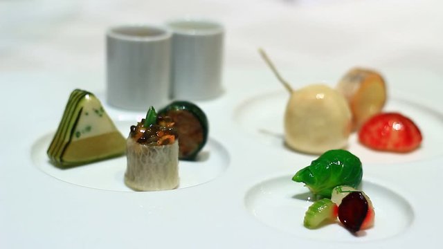 Close up of a professionaly served food in the restaurant.
