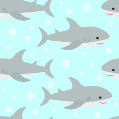 Seamless pattern cute shark vector illustration