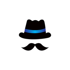 bowler hat with mustache logo template design vector with isolated white background