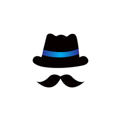 bowler hat with mustache logo template design vector with isolated white background