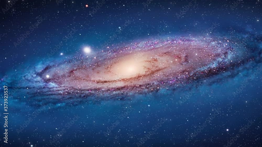 Wall mural video of universe or aerial flyby. camera moves towards galaxy like milky way while stars flyby. apt