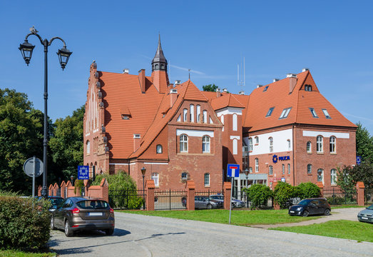 Karlino, Poland &ndash; September 1, 2016. Historic police building in Karlino, Poland