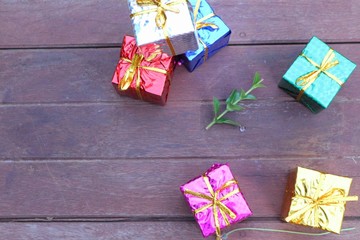 gift boxes on wooden background