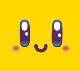 Vector illustration of lovely cartoon face with eye, month, cheek on yellow background.