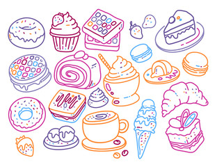 Vector set of many different sweet icon on white background.