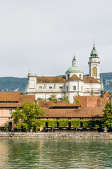 Solothurn, Aare, Altstadt, Kathedrale, St. Ursen-Kathedrale, Barock, Stadt, Fluss, Kreuzackerbr&uuml;cke, Uferweg, Sommer, Schweiz