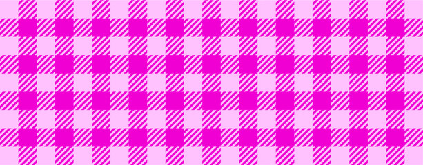 Purple  pink lumberjack style. Vector gingham and bluffalo check line pattern. Checkered picnic cooking table cloth. Texture from rhombus, squares for plaid, tablecloths. Flat tartan checker print
 