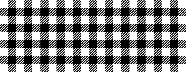 Black and white lumberjack style. Vector gingham and bluffalo check line pattern. Checkered picnic cooking table cloth. Texture from rhombus, squares for plaid, tablecloths. Flat tartan checker print.