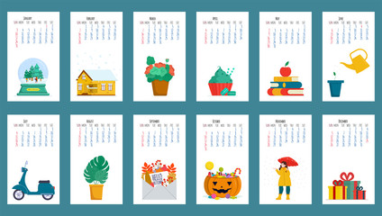 Obraz premium Vector illustration: calendar for 2021. Starts on Sunday.