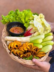 Delicious spicy octopus with vegetables