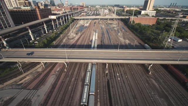 Pull back over over empty train tracks