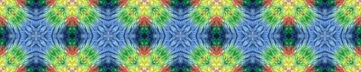 Kaleidoscope Background.  Tribal Backdrop.  Multicolor Natural Ethnic Illustration. Blue, Yellow, Red and Green Textile Print. Multicolor Kaleidoscope Seamless Background. 
