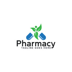Healthcare Business Capsule symbol or icon Pharmacy Vector Logo Design Template.