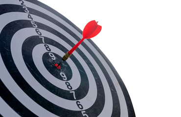 Target hit in the center by arrow. Success goals Targeting the business concept. Close up shot red...