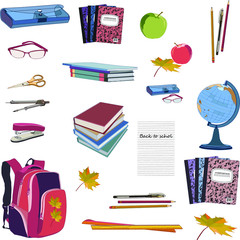 Vector collection of school supplies. Isolated on a white background.