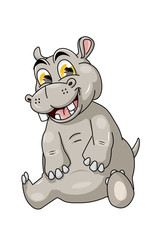 A happy hippo sitting, design animal cartoon vector illustration