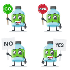 vector illustration of mascot or medicine bottle character collection set with sign theme