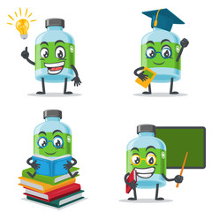 vector illustration of mascot or medicine bottle character collection set with education theme