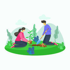 Couple Tree Planting, Save Nature 