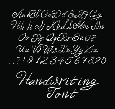 Vector script, black handwritten letters on white background, calligraphic type set template.
