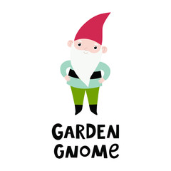 Cute garden gnome. Vector illustration.
