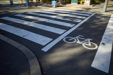 横断歩道と自転車通行帯の表示