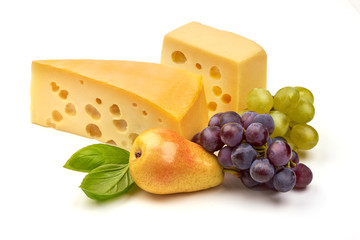 Maasdam cheese, isolated on white background