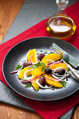 Orange and fennel salad with olives and onions