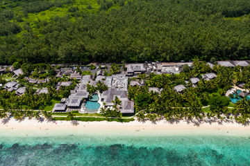 Fototapeta na wymiar Aerial view, Le Morne Beach, with luxury hotel LUX Le Morne Resort, Mauritius, Africa