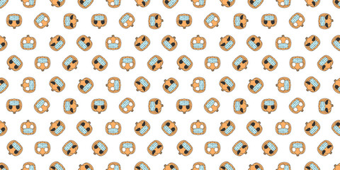 Halloween seamless pattern, Cute pumpkin wear a masks on white background, Cute ghost icons.	
