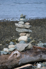 Inuksuk plied stone on the beach