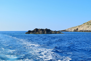 View of the blue Mediterranean sea and cliffs