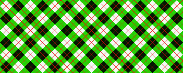 Green, red Scottish Argyle style. Diamond pattern. Retro argyle pattern Checkered texture from rhombus, squares Flat tartan checker print. Vector gingham and bluffalo check line. Christmas, xmass.