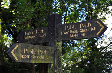 Old Wooden Sign Post with Direction Arrows 