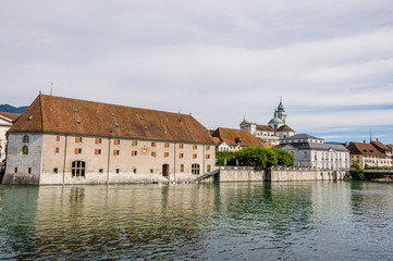 Solothurn, Kathedrale, St. Ursen-Kathedrale, Landhausquai, Altstadt, Stadt, Aare, Fluss, Barock,...