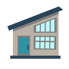 Icon of an ecological house and design elements. Cute house drawn in cartoon style, isolated on a white background. Vector illustration in flat style.