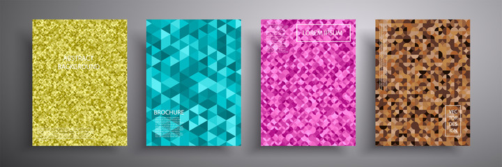 Abstract vector illustration of covers with mosaic graphic geometric elements. Template for brochures, covers, notebooks, banners, magazines and flyers, modern website template design.