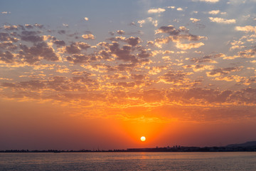 Background blur seascape and sunset with reflection