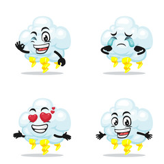 vector illustration of thunder cloud mascot or character collection set with expression theme