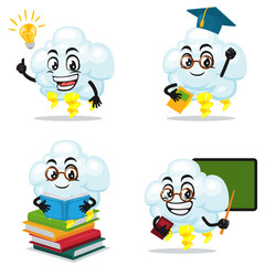 vector illustration of thunder cloud mascot or character collection set with education theme