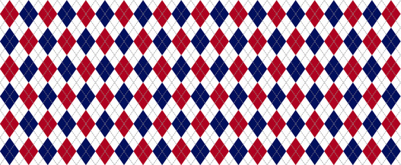 Blue, red Harlequin Scottish Argyle style. Diamond pattern. Retro argyle pattern Checkered texture from rhombus, squares Flat tartan checker Vector gingham and bluffalo check line Christmas, xmass