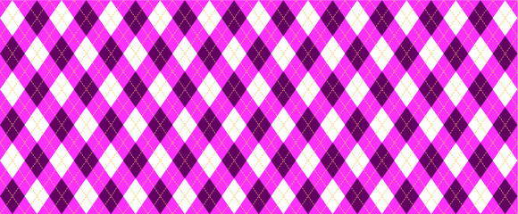 Purple, pink Harlequin Scottish Argyle style. Diamond pattern. Retro argyle pattern Checkered texture from rhombus, squares Flat tartan checker Vector gingham and bluffalo check line Christmas, xmass