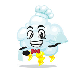 vector illustration of thunder cloud mascot or character wearing chef hat and serve food