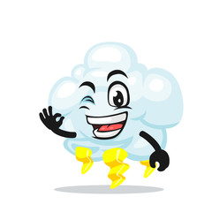 vector illustration of thunder cloud mascot or character with nice hand