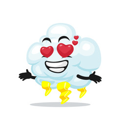 vector illustration of thunder cloud mascot or character with love eye