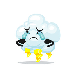 vector illustration of thunder cloud mascot or character crying