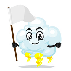 vector illustration of thunder cloud mascot or character holding blank white banner