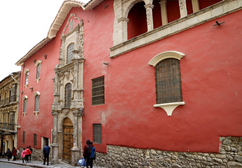 Gorgeous Red Colored Old Colonial Building in La Paz, Bolivia, South America