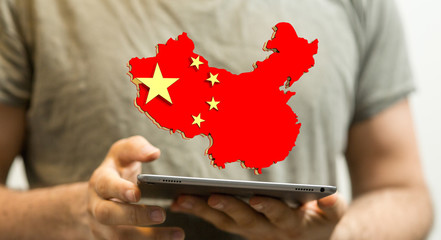 China map country silhouette in national flag 3d